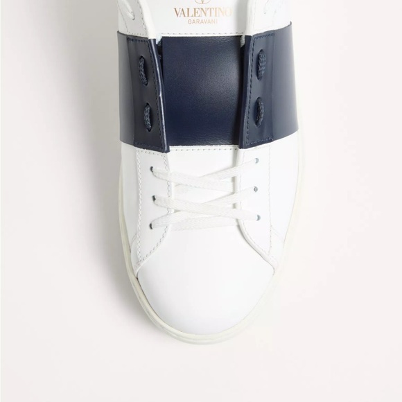 Valentino Garavani Shoes - Valentino Garavani Calfskin Open Sneakers White/Navy Leather